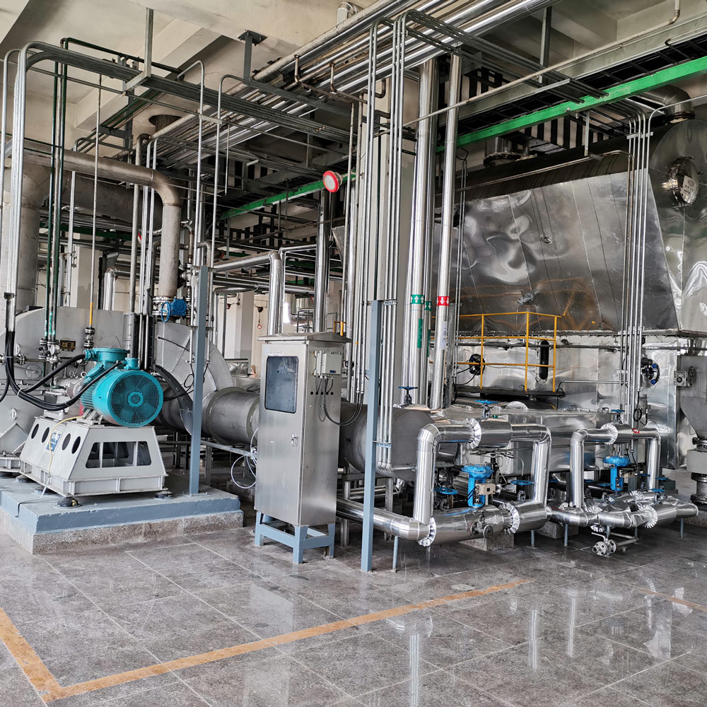 Fluid bed dryer with closed-circuit nitrogen flow